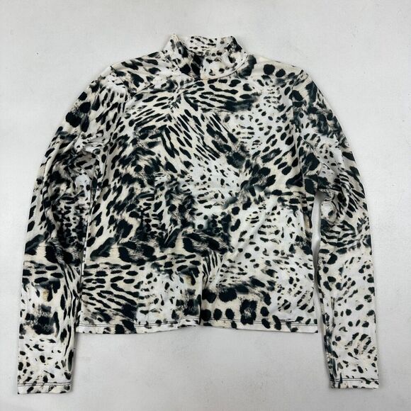 Elie. by Elie Tahari Animal Print Mock Neck Blouse Top Size S Polyester Spandex - Picture 2 of 9